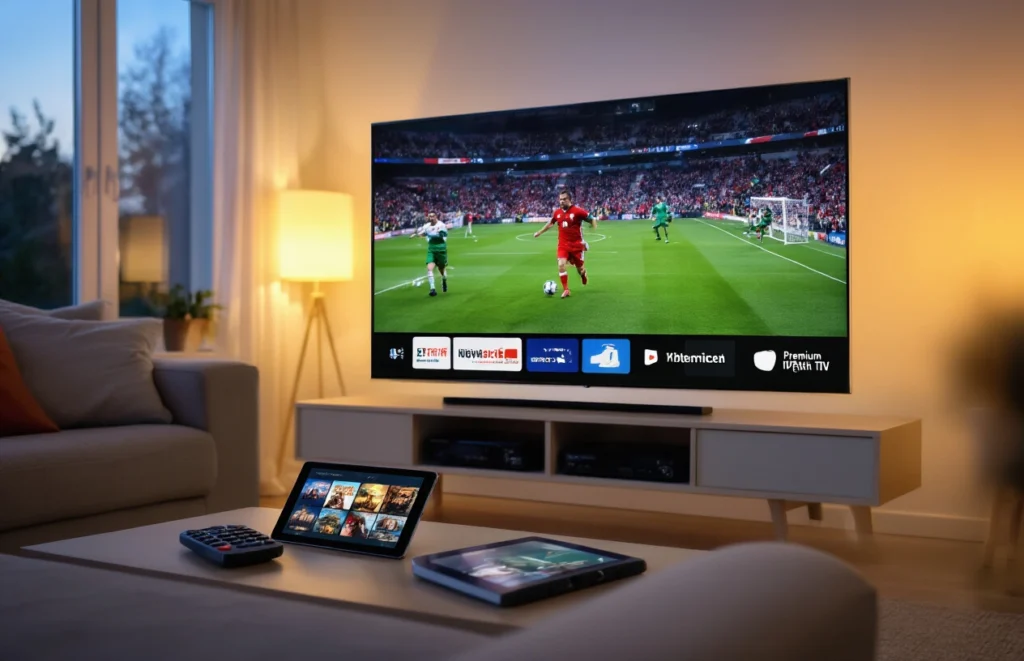 Best IPTV apps for Smart TVs, Android, and Firestick in 2026 showcasing live sports, movies, TV channels, and 4K streaming on multiple devices.